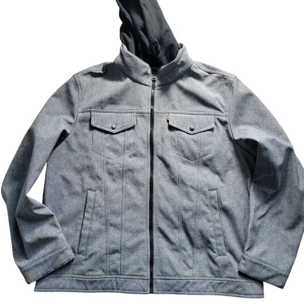 Levis Jacket Mens 2XL Gray Fleece Lined Hooded Work Chore Casual Bomber